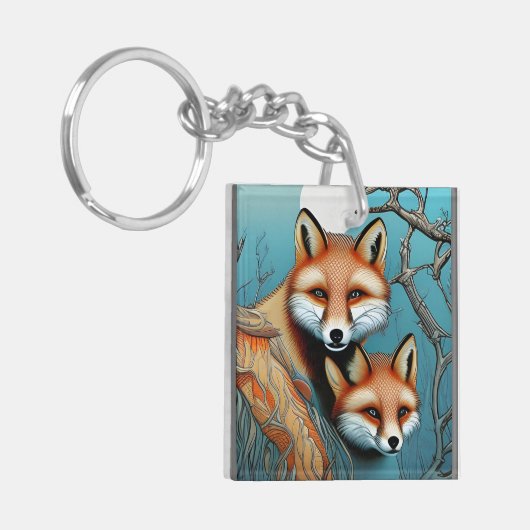 Moeder en Baby Fox Sleutelhanger (Voorkant Links)