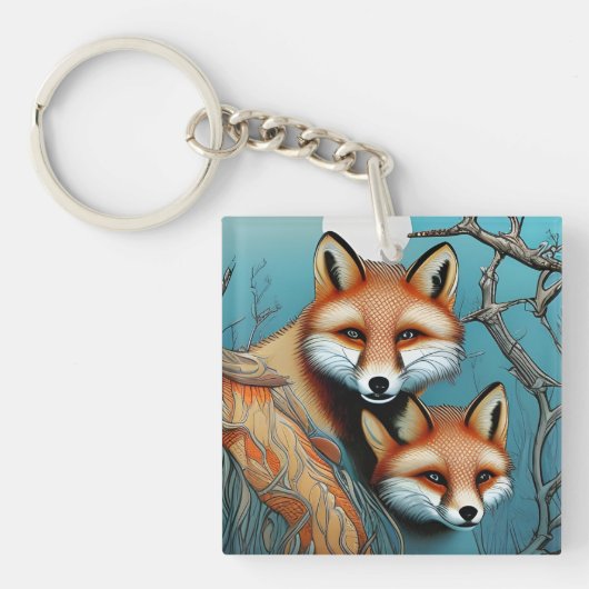 Moeder en Baby Fox Sleutelhanger (Voorkant)