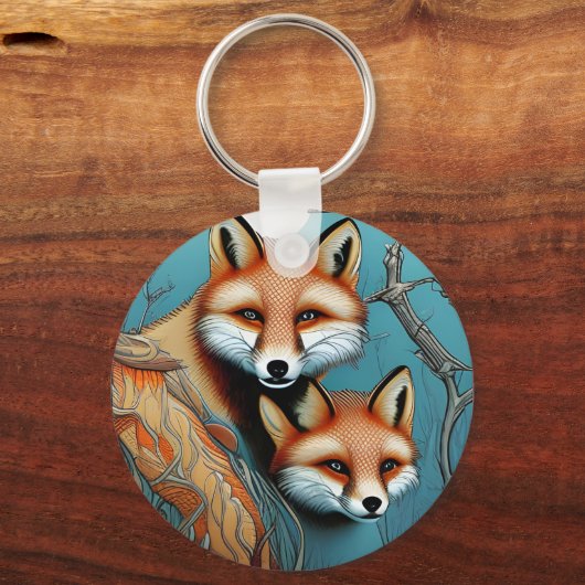 Moeder en Baby Fox Sleutelhanger (Achterkant)
