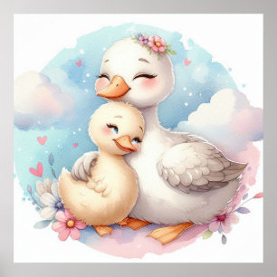 Moeder en baby gans poster