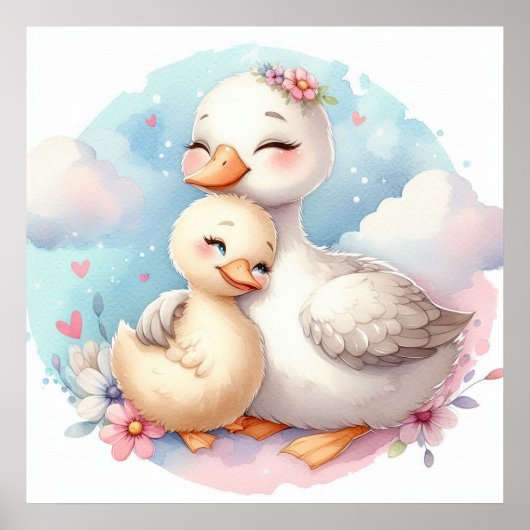 Moeder en baby gans poster (Voorkant)