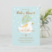 Moeder en Baby Geel Ducky Umbrella Light Blue Kaart (Staand voorkant)