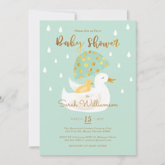 Moeder en Baby Geel Ducky Umbrella Mint Green Kaart (Voorkant)