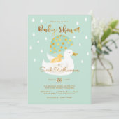 Moeder en Baby Geel Ducky Umbrella Mint Green Kaart (Staand voorkant)