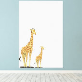 Moeder en Baby Giraffe – Een Teder Band Canvas Afdruk (Insitu (Houten vloer))