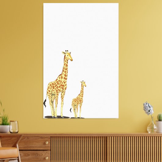 Moeder en Baby Giraffe - Een zachte band Canvas Afdruk (Insitu (Woonkamer))