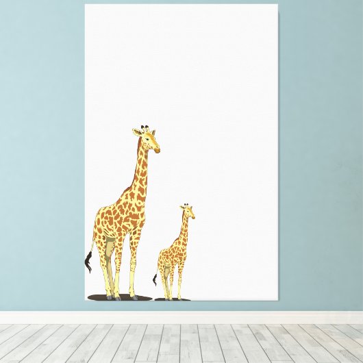 Moeder en Baby Giraffe - Een zachte band Canvas Afdruk (Insitu (Houten vloer))