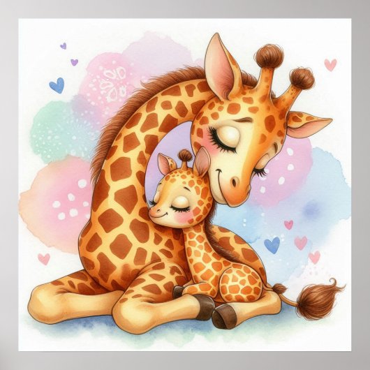 Moeder en Baby Giraffe Poster (Voorkant)