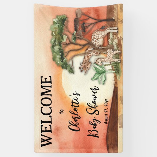 Moeder en Baby Giraffe Safari Baby shower Welkom Spandoek (Verticaal)