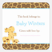 Moeder en Baby Giraffe Shower Boekplaat Vierkante Sticker (Voorkant)