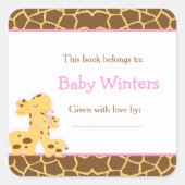 Moeder en Baby Giraffe Shower Boekplaat Vierkante Sticker (Voorkant)