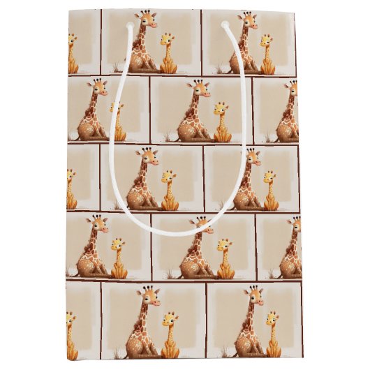 Moeder en Baby Giraffe Waterverf Medium Cadeauzakje (Voorkant)