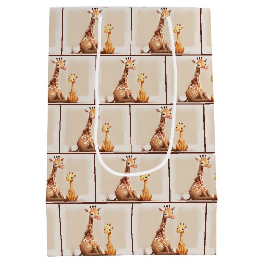 Moeder en Baby Giraffe Waterverf Medium Cadeauzakje (Achterkant)