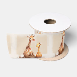 Moeder en Baby Giraffe Waterverf Satijnen Lint