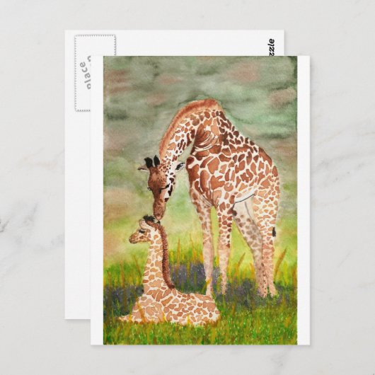 Moeder en Baby Giraffes Briefkaart (Voorkant / Achterkant)