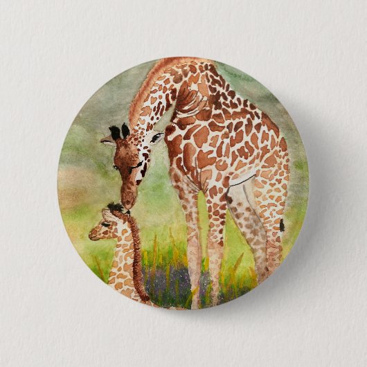 Moeder en Baby Giraffes Ronde Button 5,7 Cm (Voorkant)