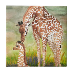 Moeder en Baby Giraffes Tegeltje