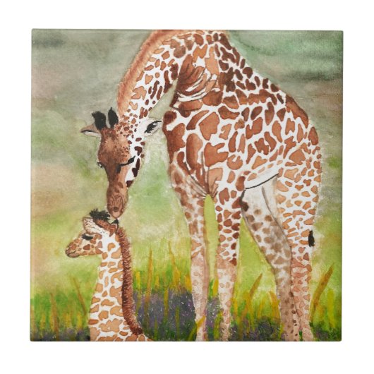 Moeder en Baby Giraffes Tegeltje (Voorkant)