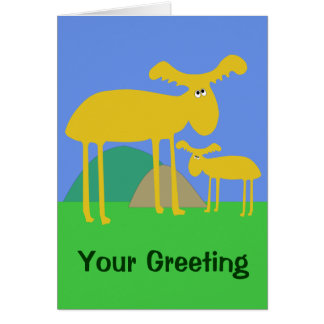 Moeder en Baby Golden Deer Cartoon Card