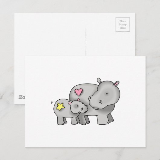 MOEDER EN BABY HIPPO BRIEFKAART (Voorkant / Achterkant)