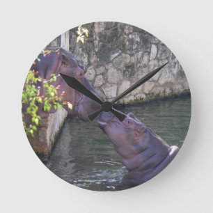 Moeder en Baby Hippo Greeting Ronde Klok