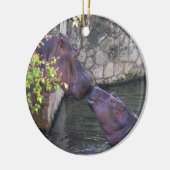 Moeder- en baby hippo-sierplant keramisch ornament (Links)