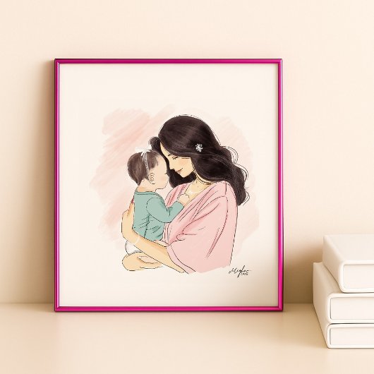 Moeder en baby illustratie poster