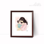 Moeder en baby illustratie poster