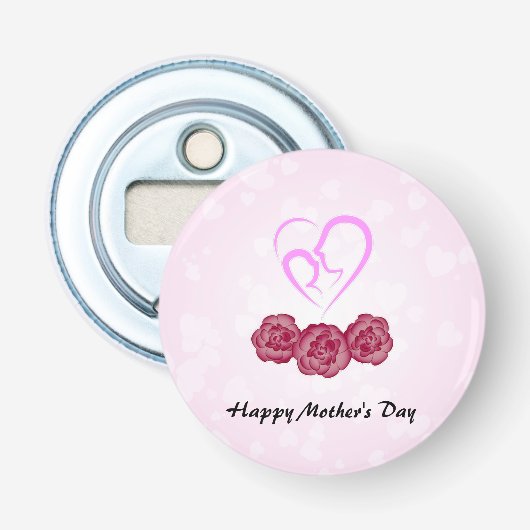 Moeder en Baby Kind Anjer Moederdag Button Flesopener (Voorkant)