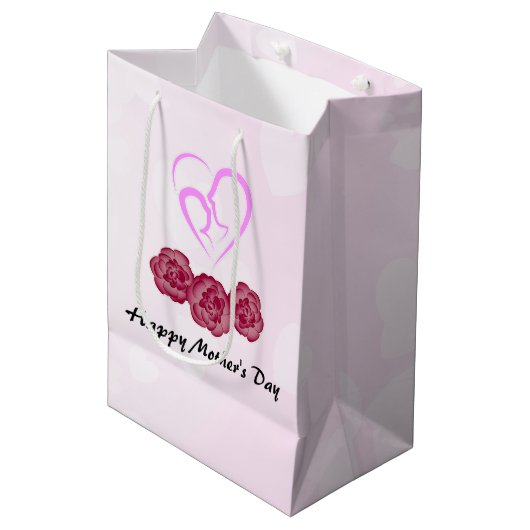 Moeder en Baby Kind Anjer Moederdag Medium Cadeauzakje (Voorkant Gekanteld)