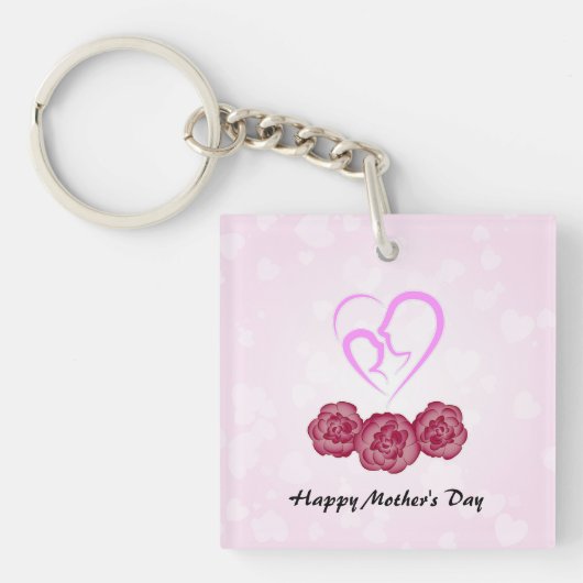 Moeder en Baby Kind Anjer Moederdag Sleutelhanger (Voorkant)