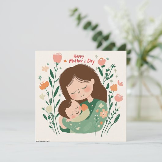 Moeder en Baby knuffelen Moederdag Kaart (Staand voorkant)