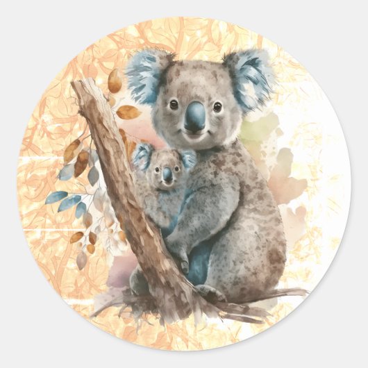 Moeder en Baby Koala Beer Ronde Sticker (Voorkant)