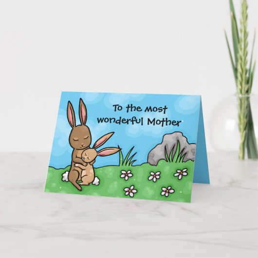 Moeder en baby Konijn Moederdag kaart (Voorkant)