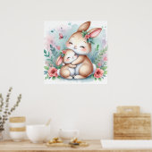 Moeder en Baby Konijn Poster (Keuken)