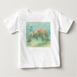 Moeder en Baby Lamantijn Aquarel Illustratie –