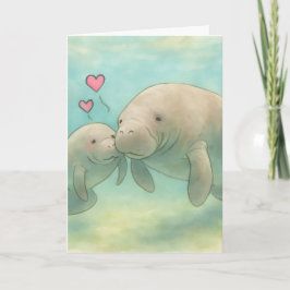 Moeder en baby-lamantijn waterillustratie – kaart