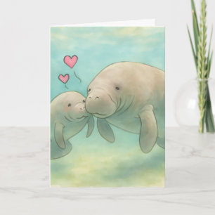 Moeder en baby-lamantijn waterillustratie – kaart