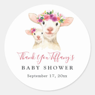 Moeder En Baby Lammetje Bloemen Bedankt Baby Showe Ronde Sticker
