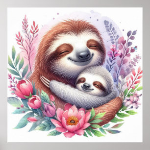 Moeder en Baby Luiaard Poster