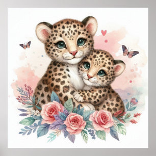 Moeder en baby luipaard poster
