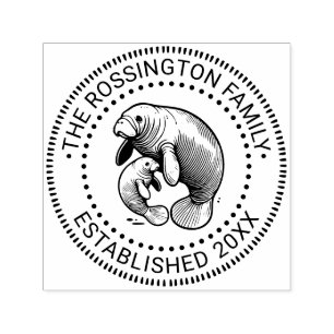 Moeder en Baby Manatee Familie Naam Datum Geschat Zelfinktende Stempel