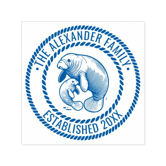 Moeder en Baby Manatee Familienaam Datum Estd Touw Zelfinktende Stempel (Design)
