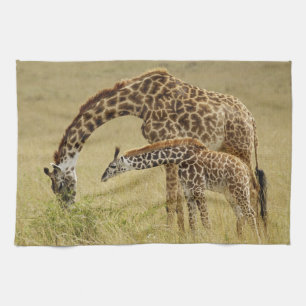 Moeder en baby Masai Giraffe, Giraffa Theedoek