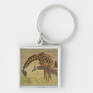Moeder en baby Masaigiraffe, Giraffa Sleutelhanger