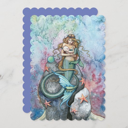 Moeder en Baby Mermaid Baby Shower Invitaties Kaart (Voorkant / Achterkant)