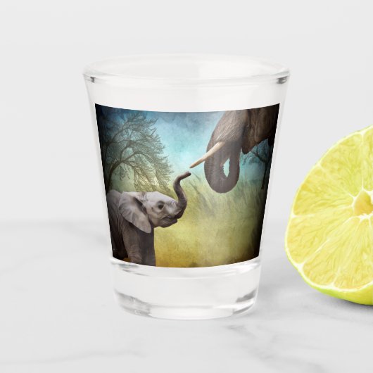 moeder en Baby olifant Bandana Shot Glas (Voorkant)