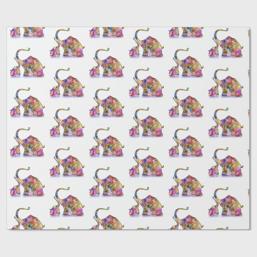 Moeder en Baby Olifant Cadeaupapier (Vlak)