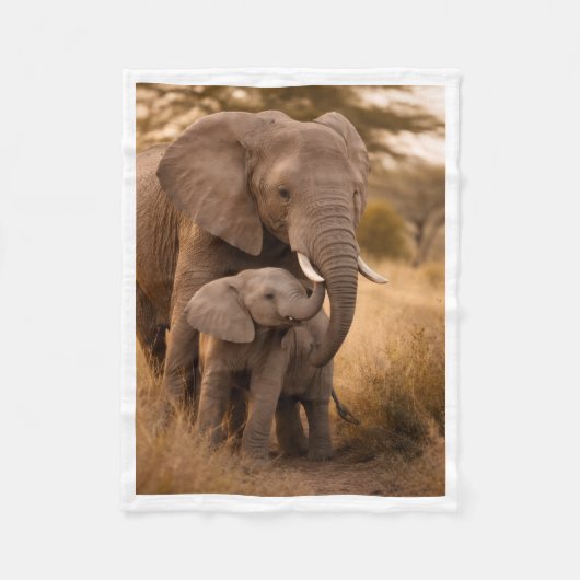 Moeder en Baby Olifant Dekken Fleece Deken (Voorkant)