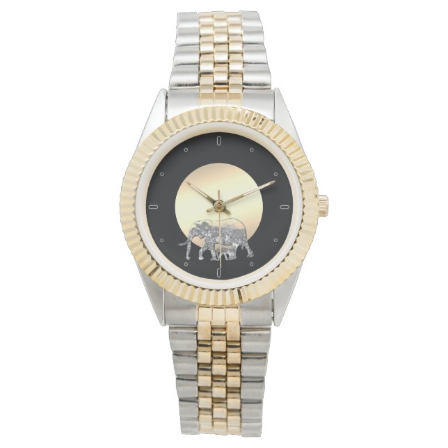 Moeder en baby olifant in de ondergaande zon horloge (Voorkant)